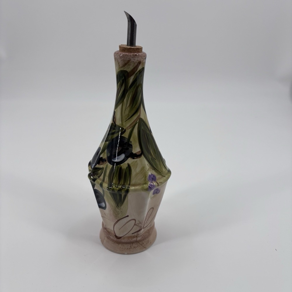 OLIVES BY TABLETOPS UNLIMITED HAND PAINTED OIL OR VINEGAR CRUET 11 1/4"‎ TALL